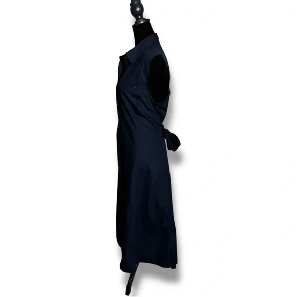 Banana Republic New W/ Tags Dark Blue Button Down Collared Tie Waist Midi Dress - Picture 6 of 16